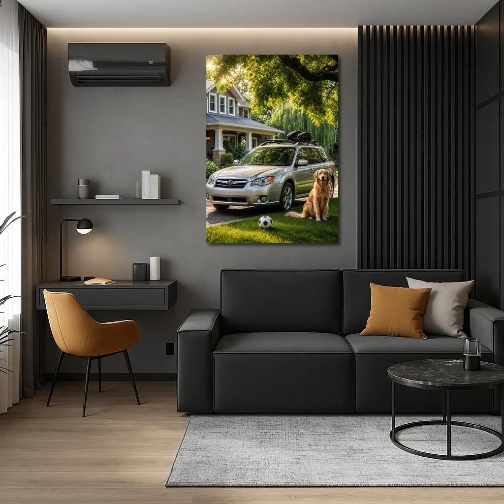 Subaru Outback Golden Retriever Suburban Driveway – Wall Art