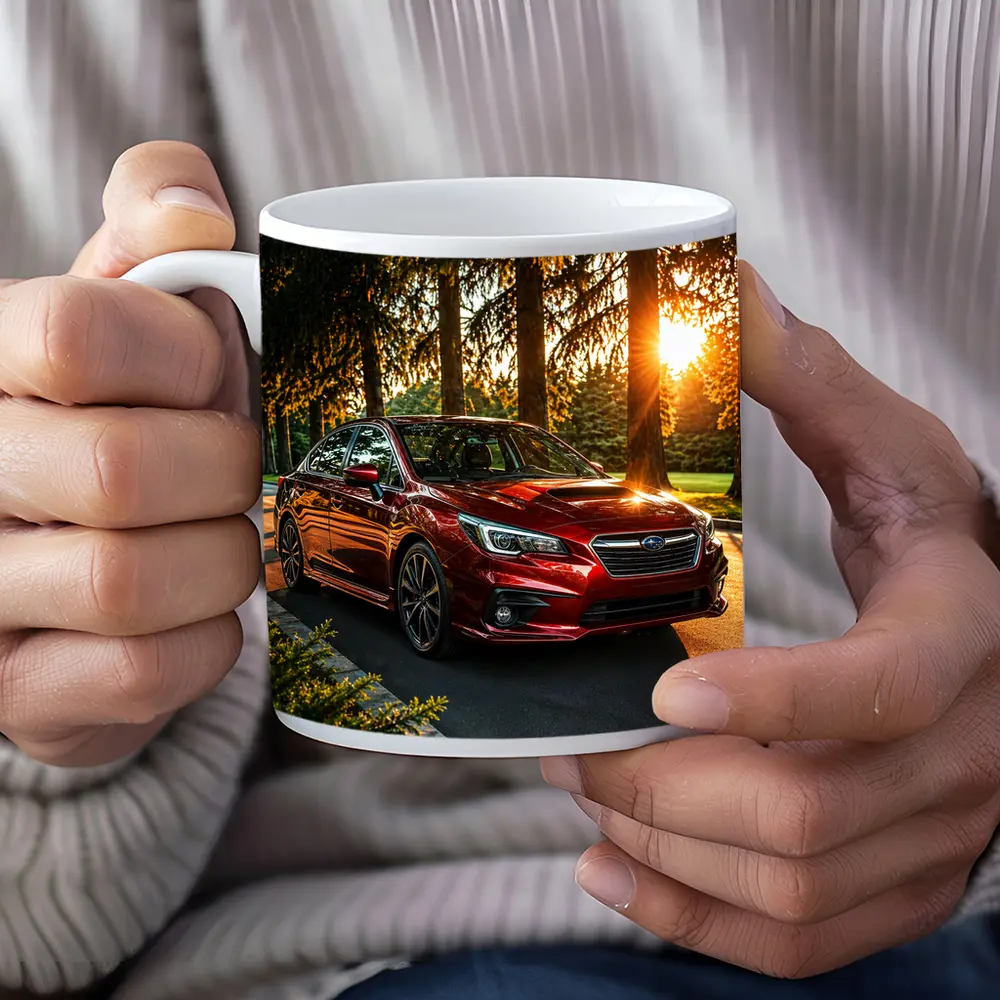 Subaru Legacy Red Sedan Sunset Forest – Mugs