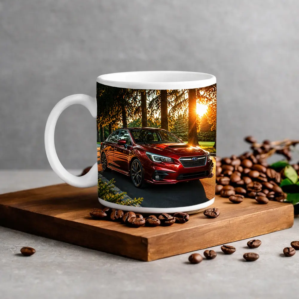 Subaru Legacy Red Sedan Sunset Forest – Mugs