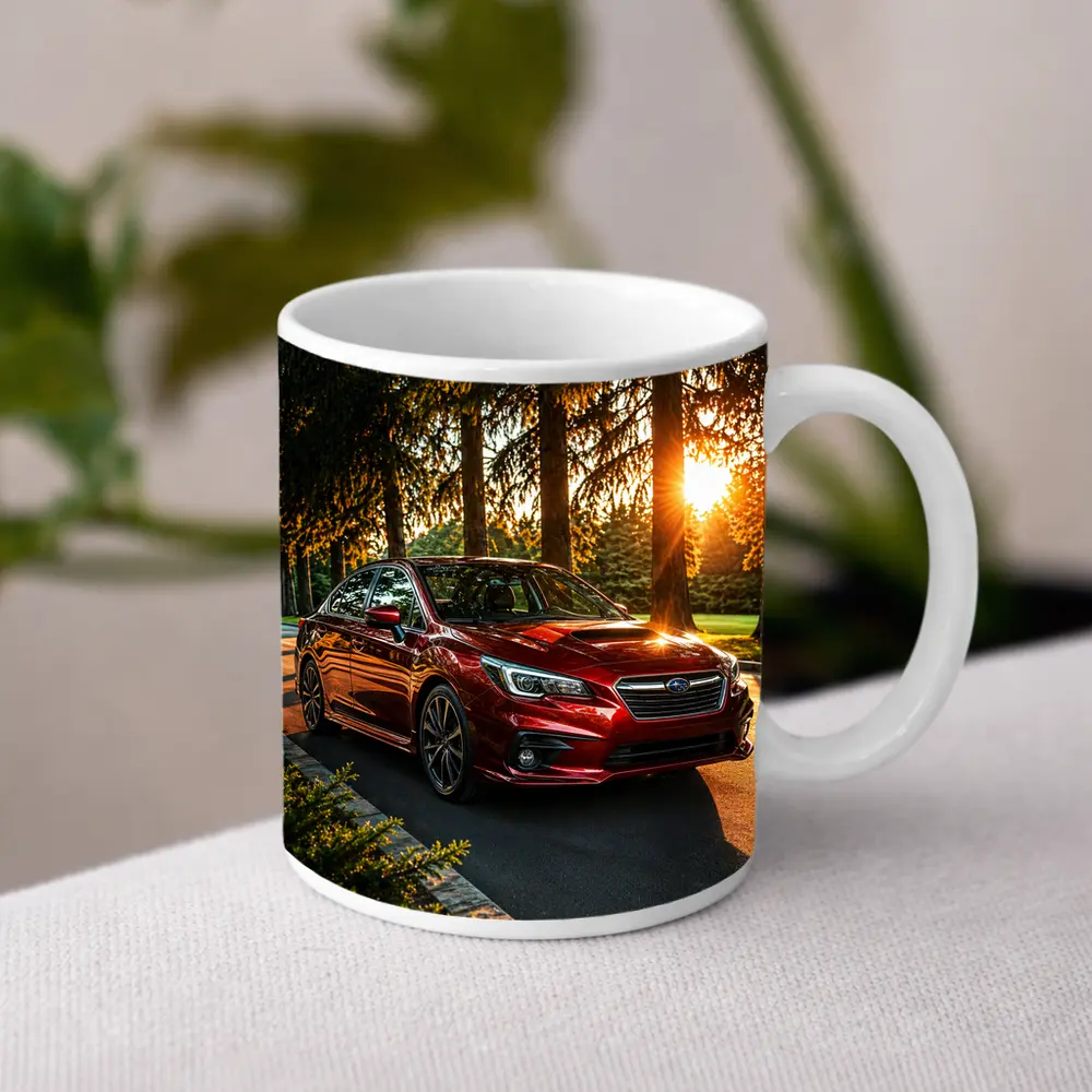 Subaru Legacy Red Sedan Sunset Forest – Mugs