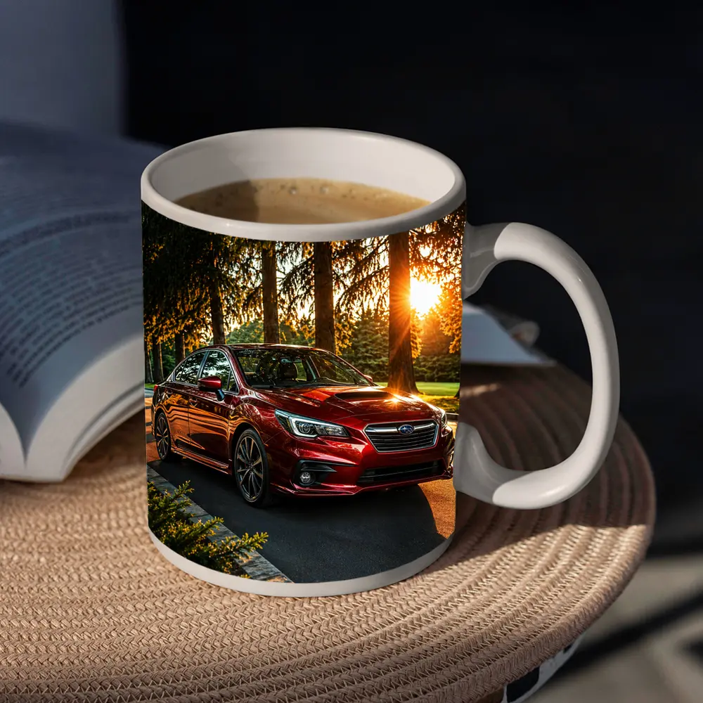Subaru Legacy Red Sedan Sunset Forest – Mugs