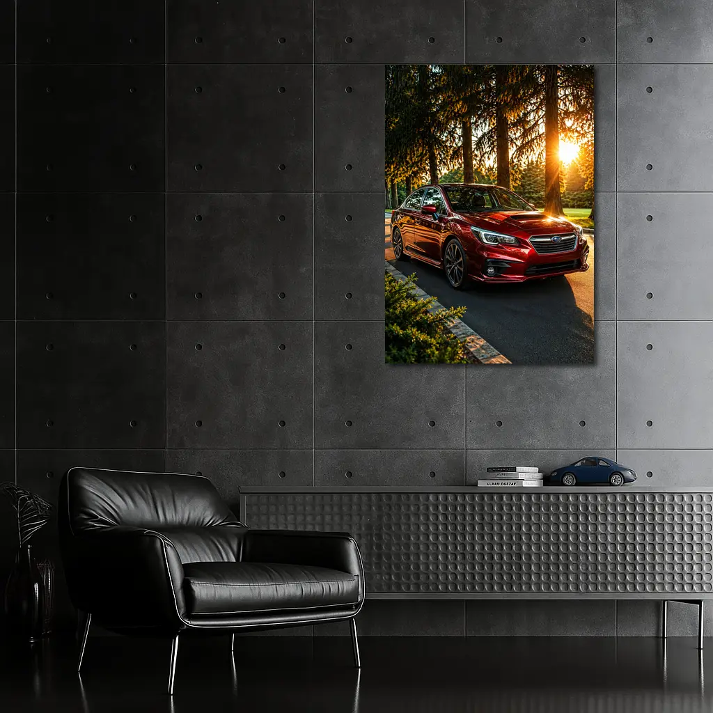 Subaru Legacy Red Sedan Sunset Forest – Wall Art