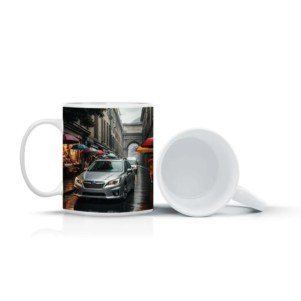 Subaru Legacy Silver Rainy City Street – Mugs