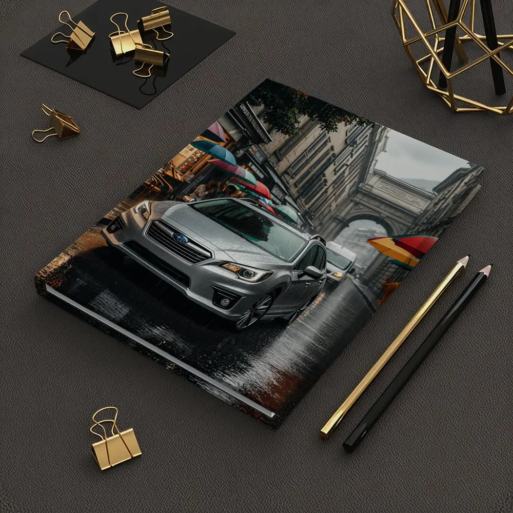 Subaru Legacy Silver Rainy City Street – Notebooks