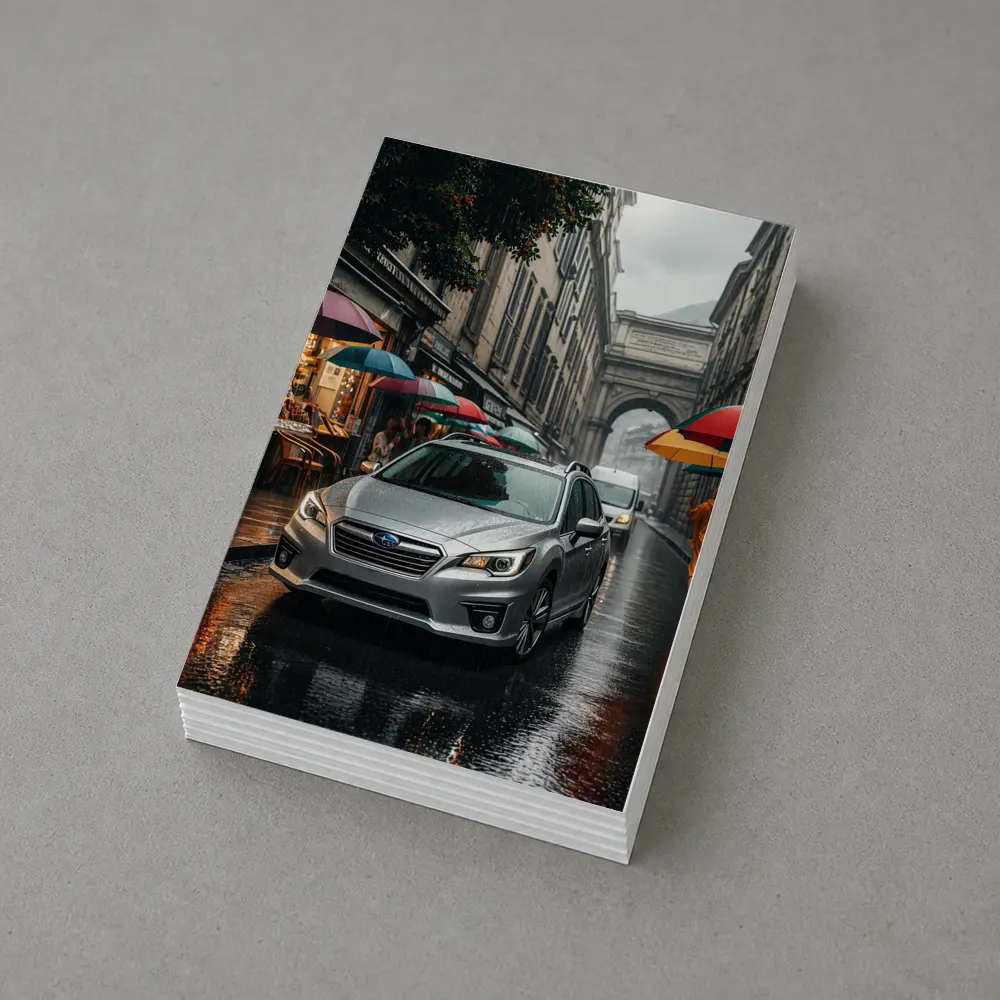 Subaru Legacy Silver Rainy City Street – Postcards