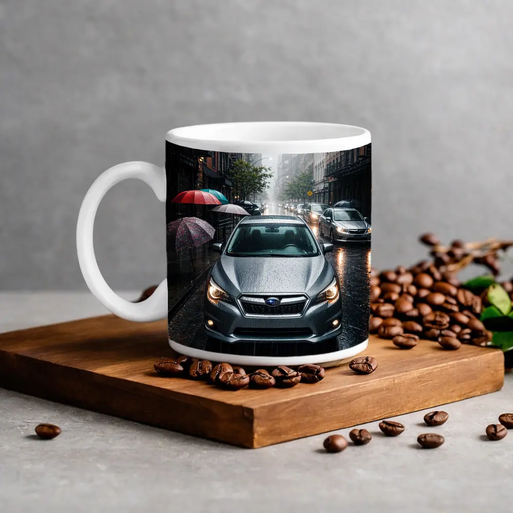 Subaru Impreza WRX Rainy City Street – Mugs
