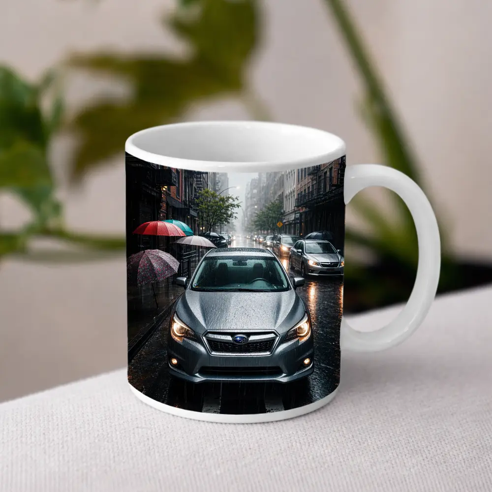 Subaru Impreza WRX Rainy City Street – Mugs
