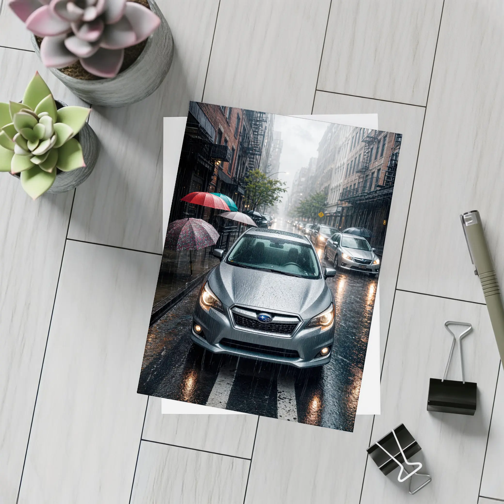Subaru Impreza WRX Rainy City Street – Postcards