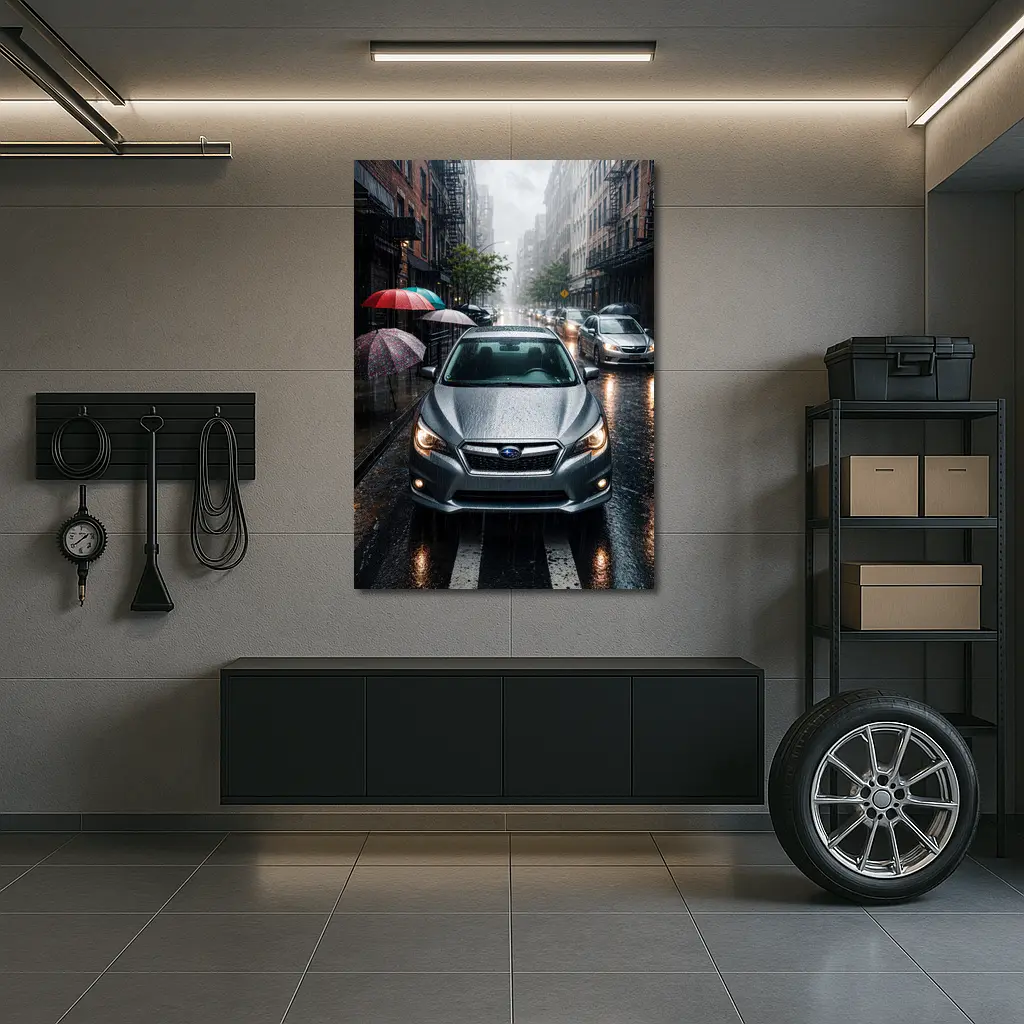Subaru Impreza WRX Rainy City Street – Wall Art