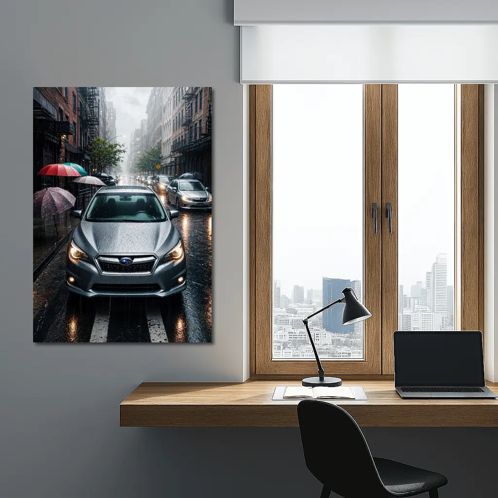 Subaru Impreza WRX Rainy City Street – Wall Art