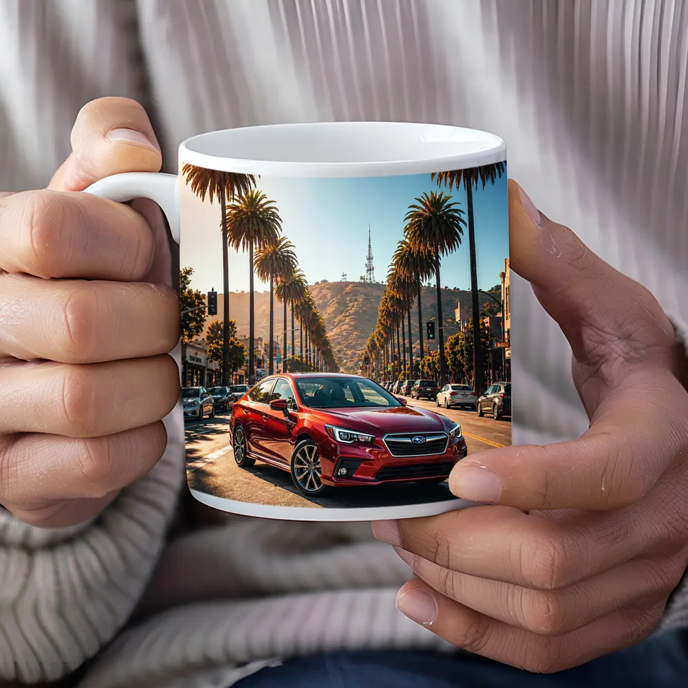 Subaru Legacy Red Car Los Angeles Street – Mugs