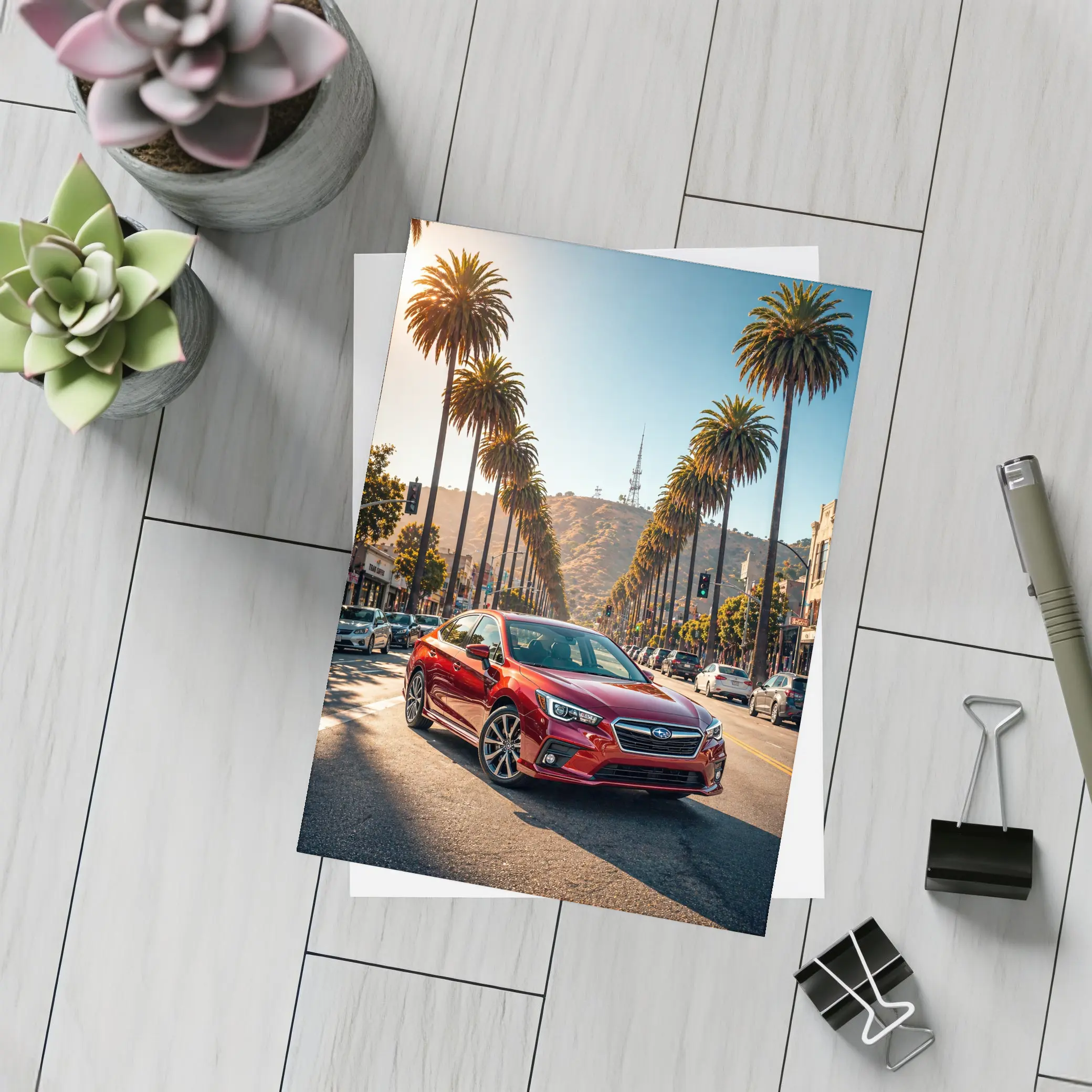 Subaru Legacy Red Car Los Angeles Street – Postcards