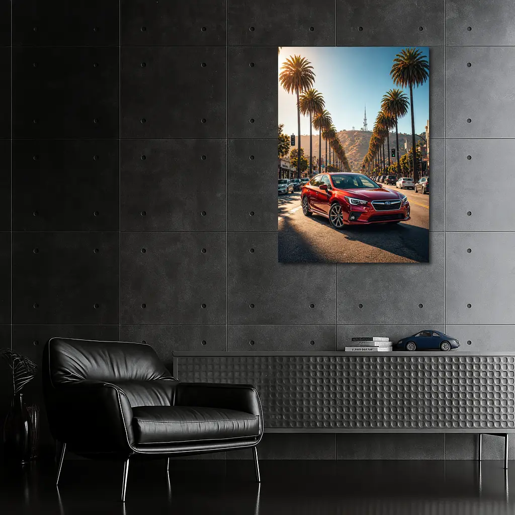 Subaru Legacy Red Car Los Angeles Street – Wall Art