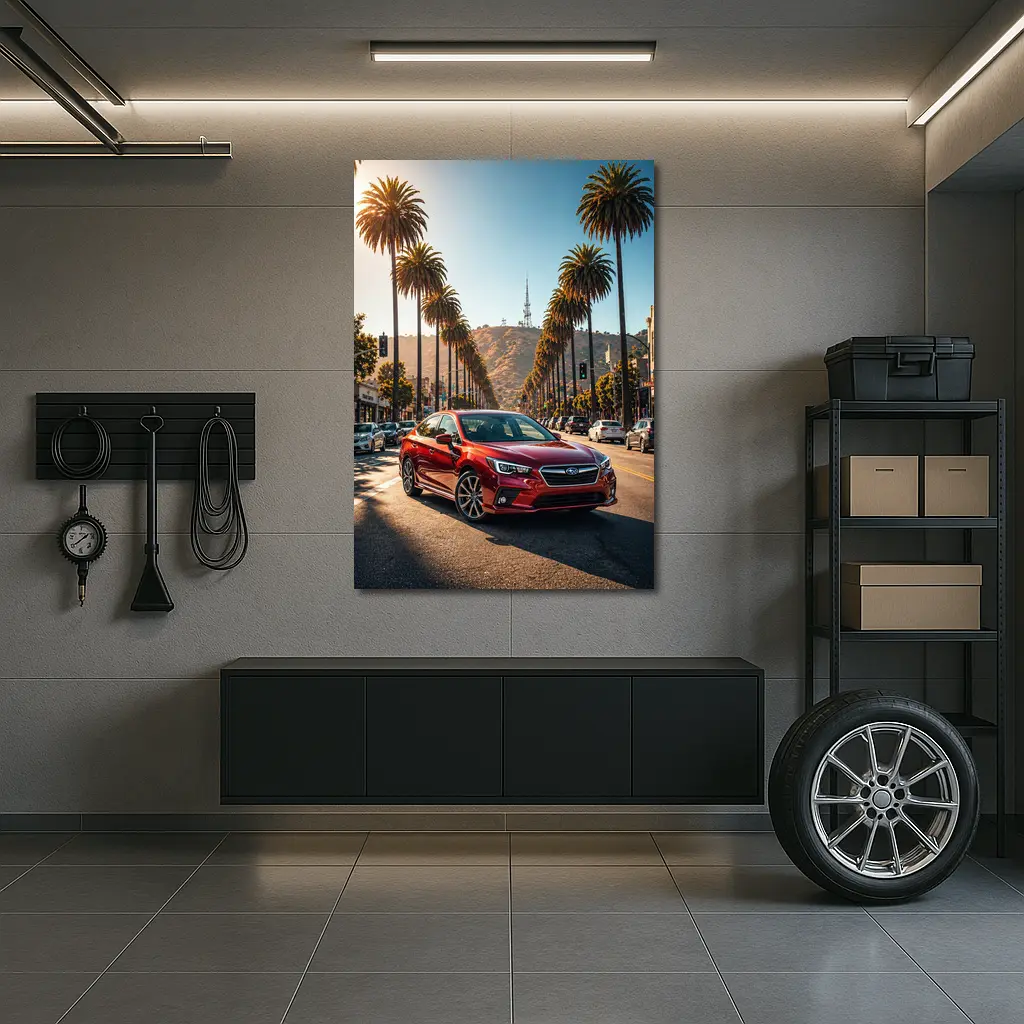 Subaru Legacy Red Car Los Angeles Street – Wall Art