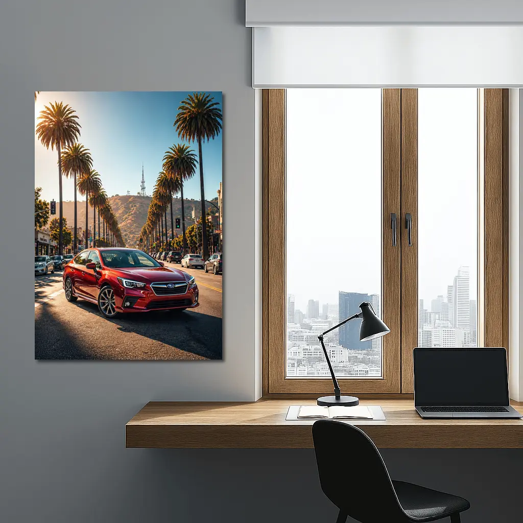 Subaru Legacy Red Car Los Angeles Street – Wall Art