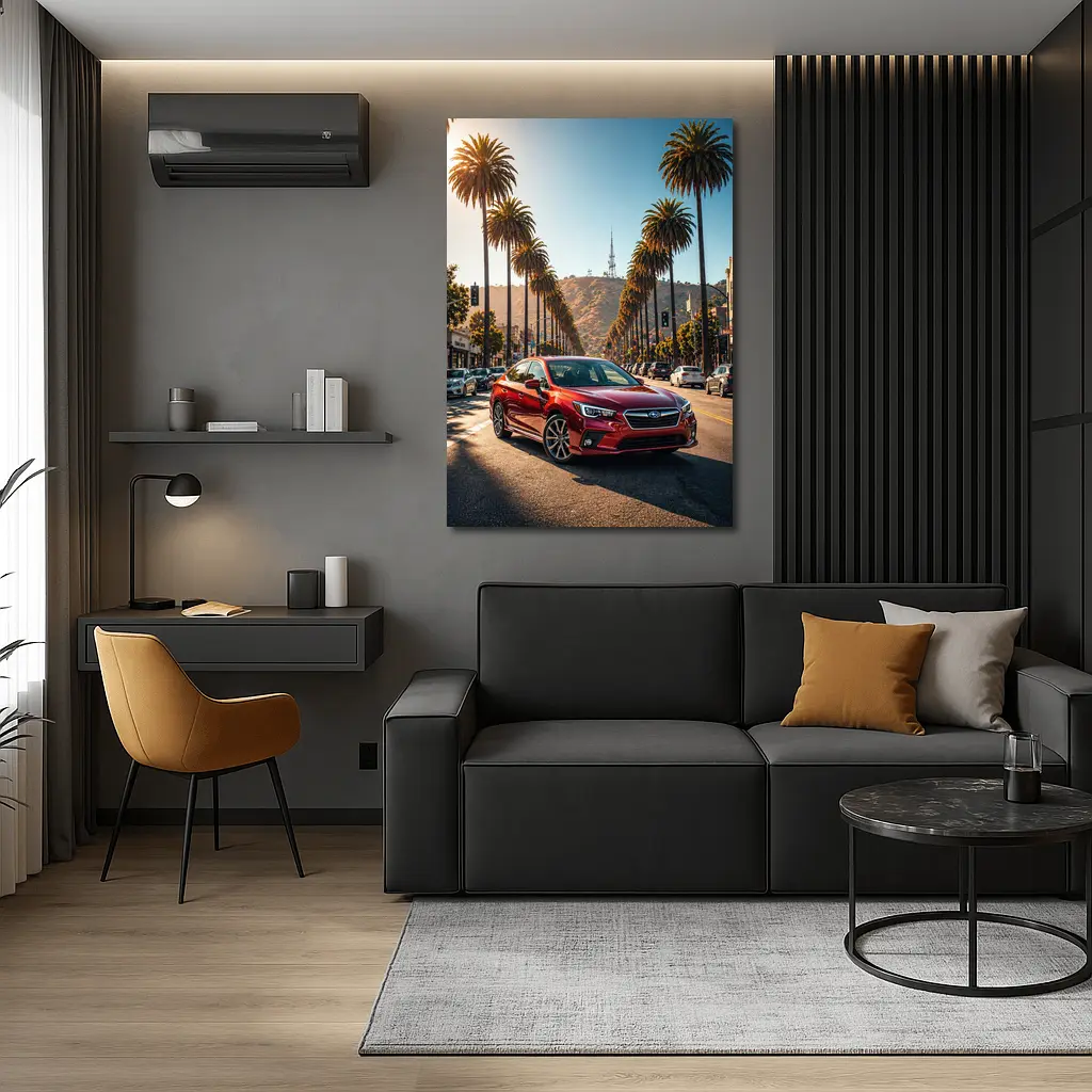 Subaru Legacy Red Car Los Angeles Street – Wall Art