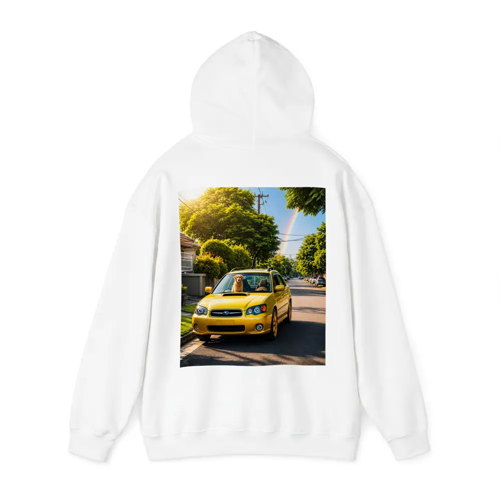 Yellow Subaru Legacy Golden Retriever Suburban Street – Hoodies