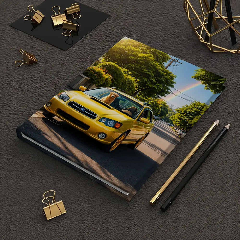 Yellow Subaru Legacy Golden Retriever Suburban Street – Notebooks