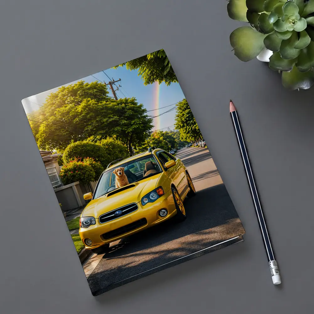 Yellow Subaru Legacy Golden Retriever Suburban Street – Notebooks