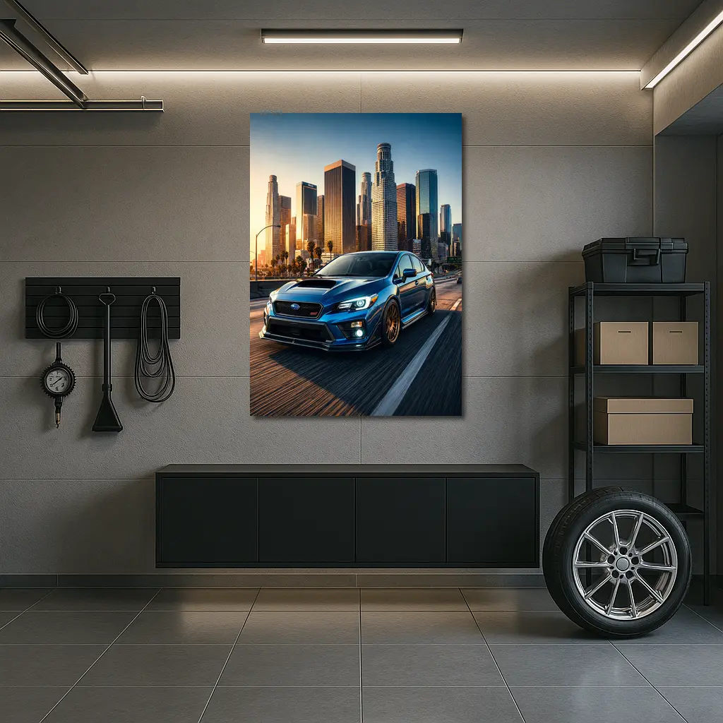 Subaru WRX STI Blue Los Angeles Skyline – Wall Art