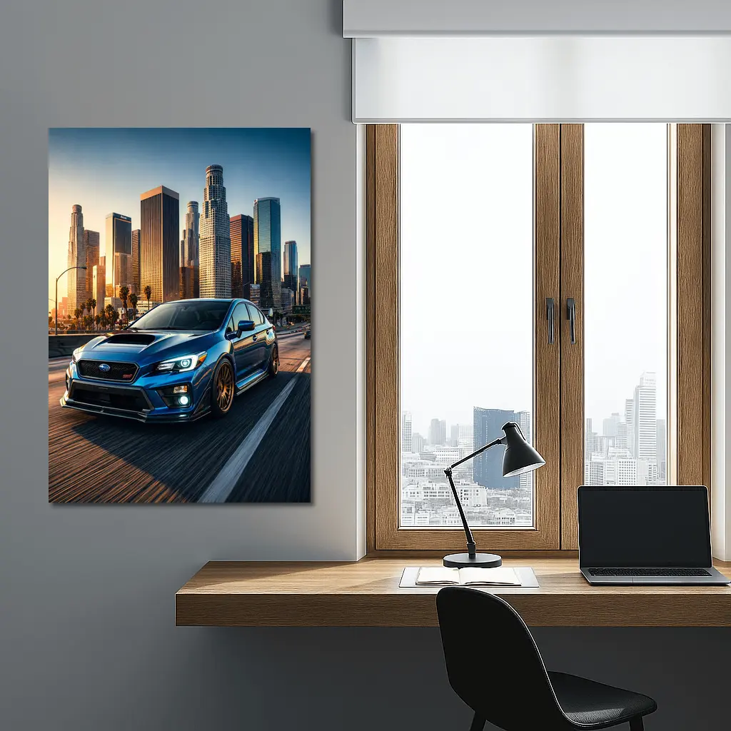 Subaru WRX STI Blue Los Angeles Skyline – Wall Art