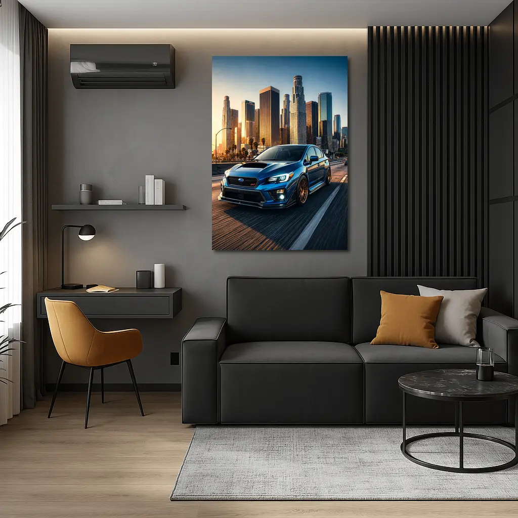 Subaru WRX STI Blue Los Angeles Skyline – Wall Art