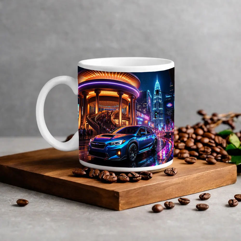 Subaru Levorg Blue Neon City Night – Mugs