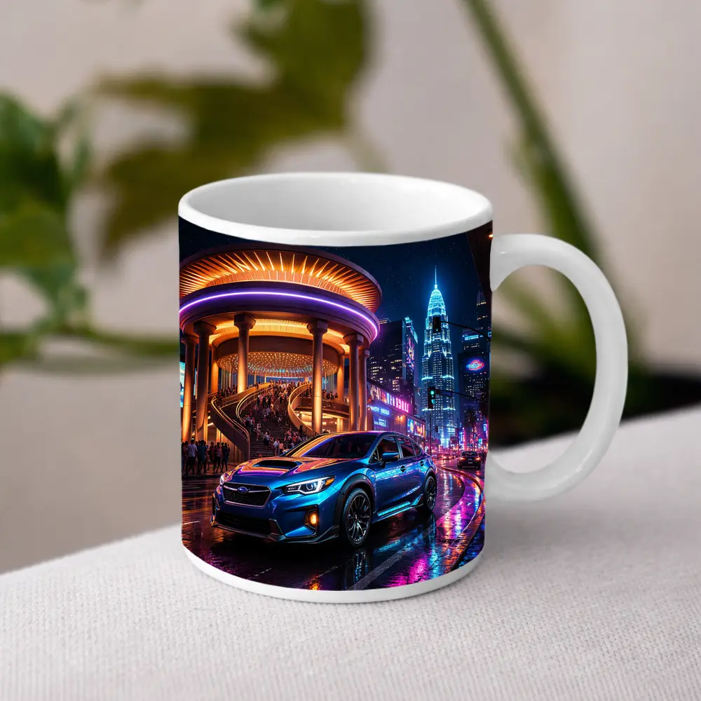 Subaru Levorg Blue Neon City Night – Mugs