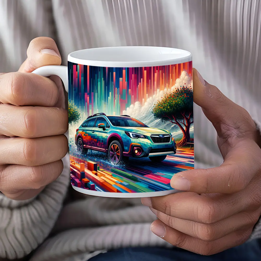 Subaru Outback Abstract Colorful Digital Art – Mugs
