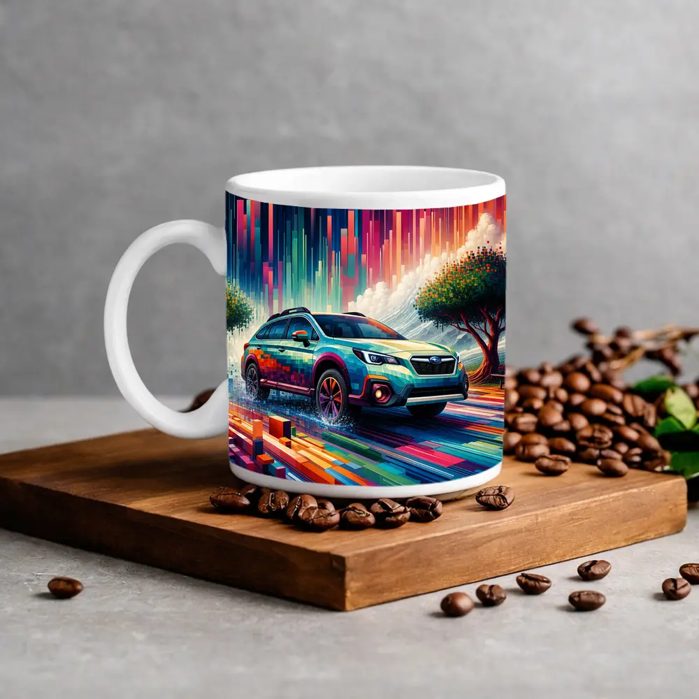 Subaru Outback Abstract Colorful Digital Art – Mugs