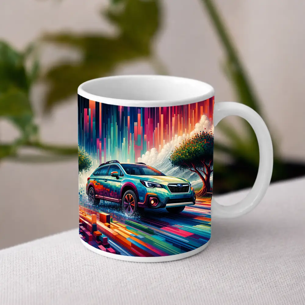 Subaru Outback Abstract Colorful Digital Art – Mugs