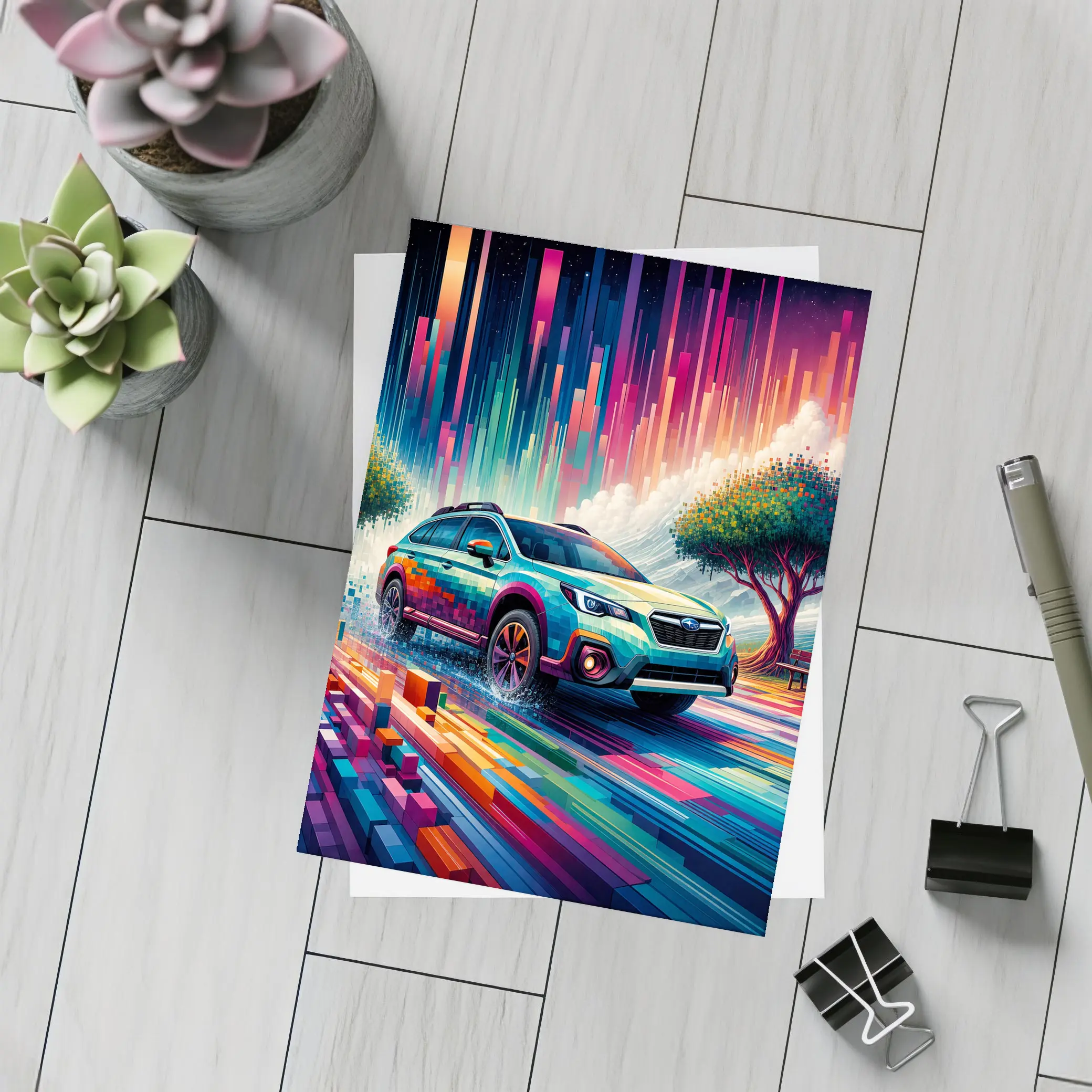 Subaru Outback Abstract Colorful Digital Art – Postcards