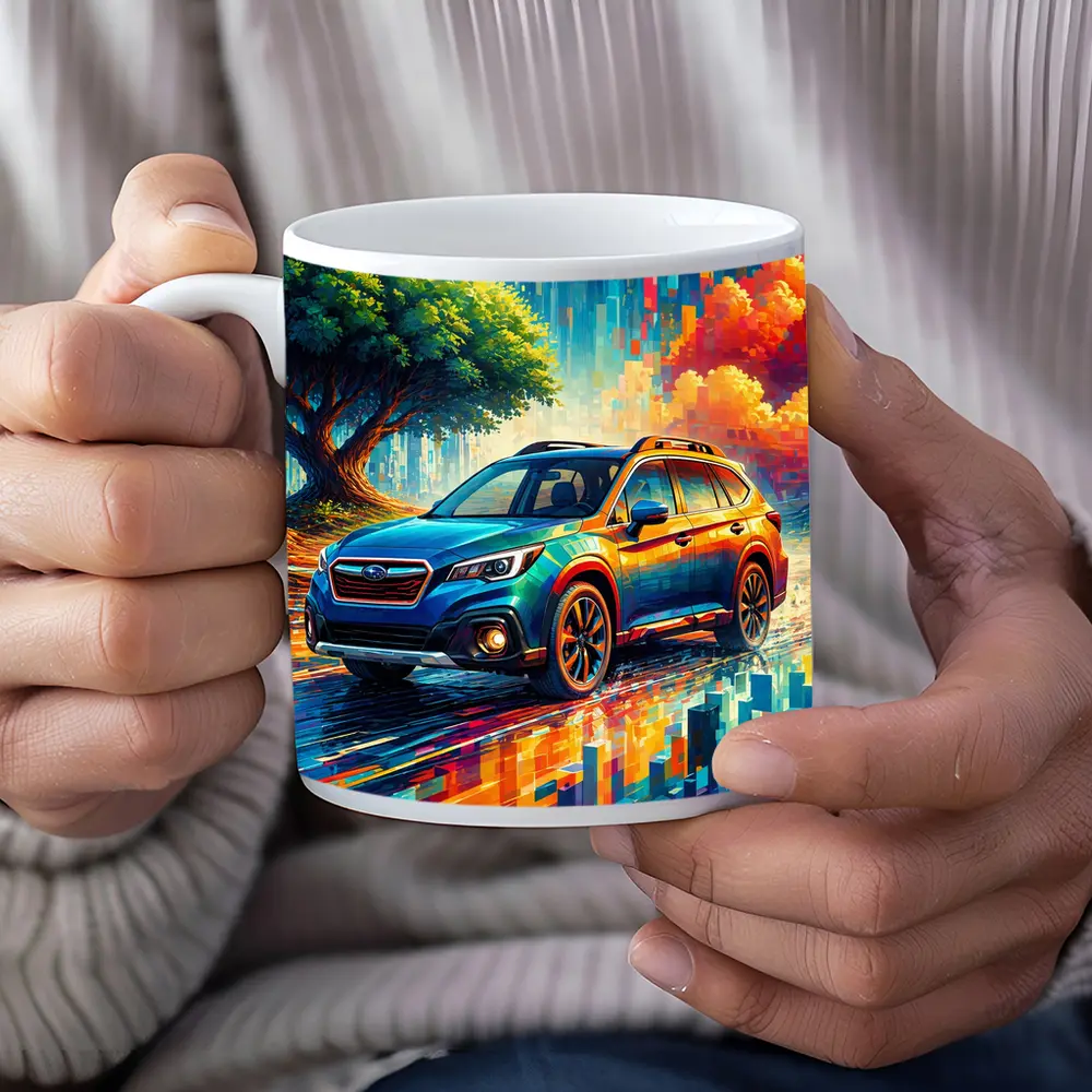 Subaru Outback Colorful Pixel Art Background – Mugs