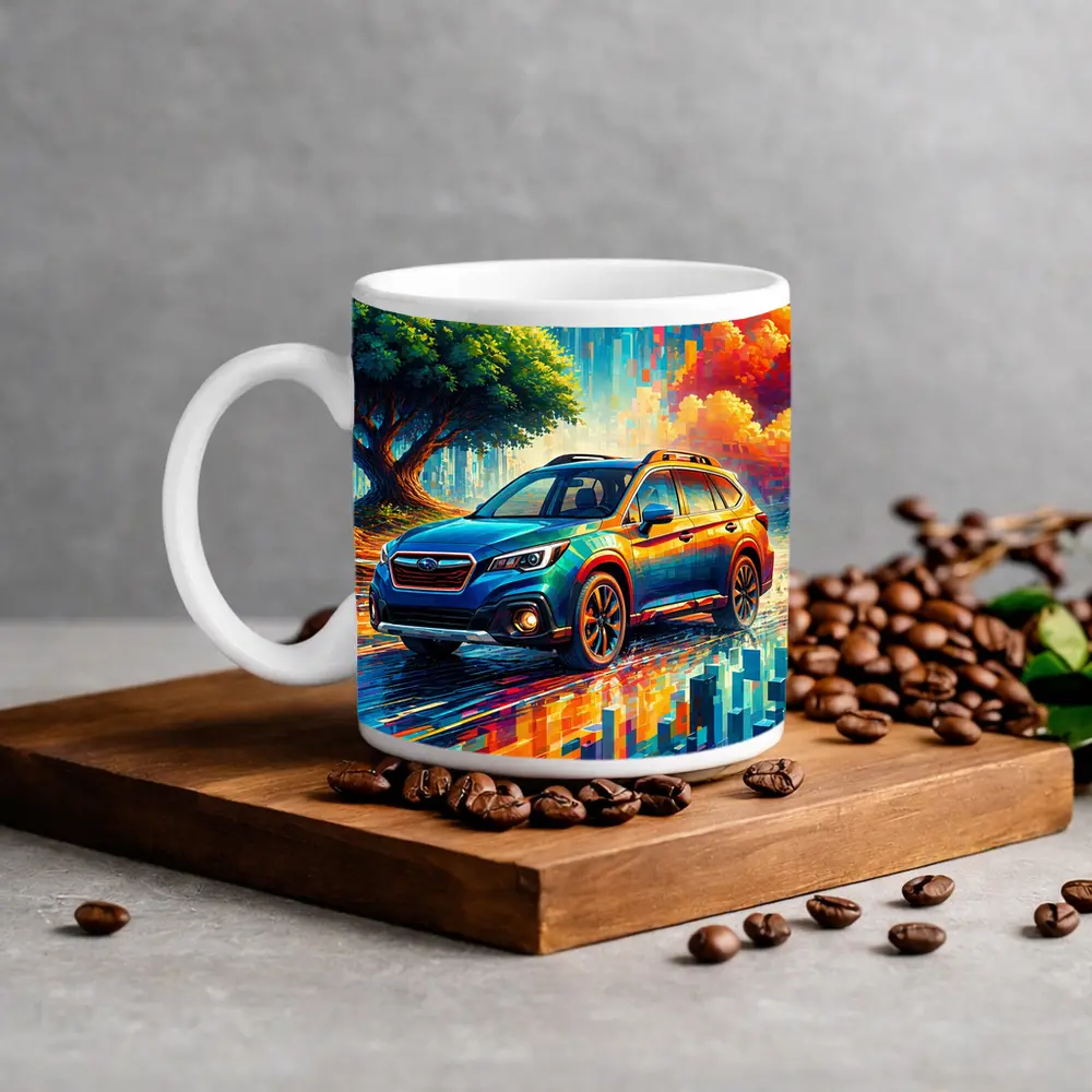 Subaru Outback Colorful Pixel Art Background – Mugs