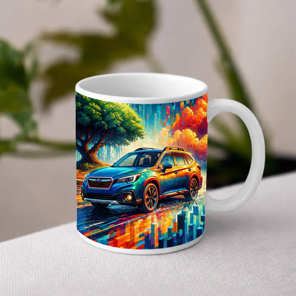 Subaru Outback Colorful Pixel Art Background – Mugs