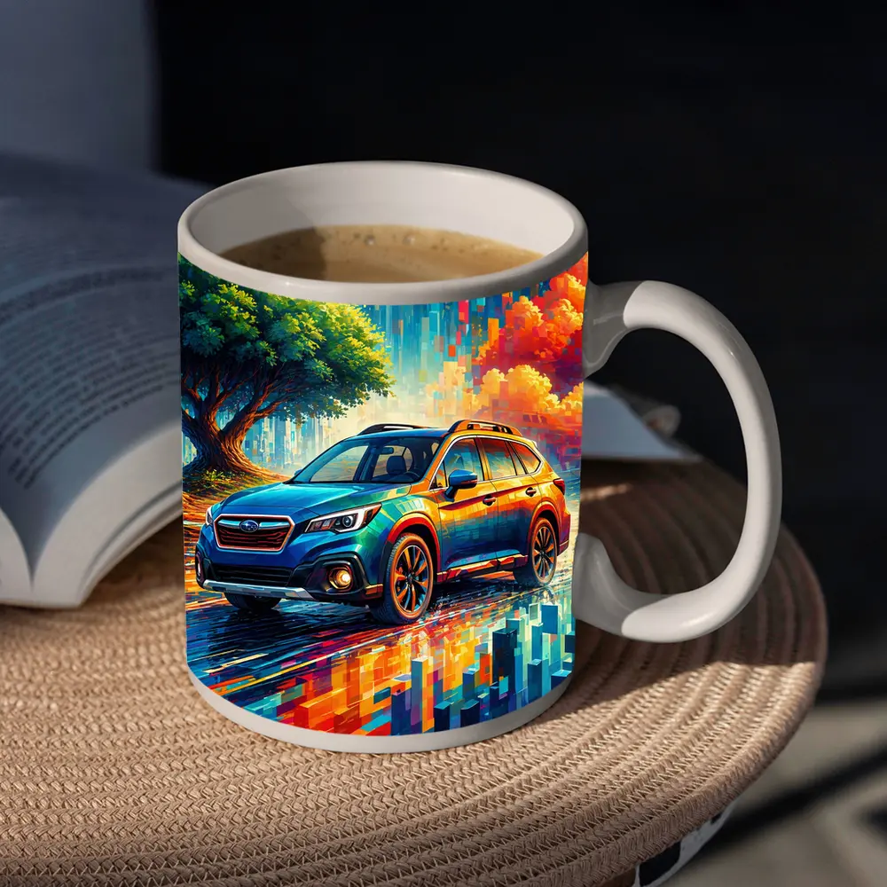 Subaru Outback Colorful Pixel Art Background – Mugs