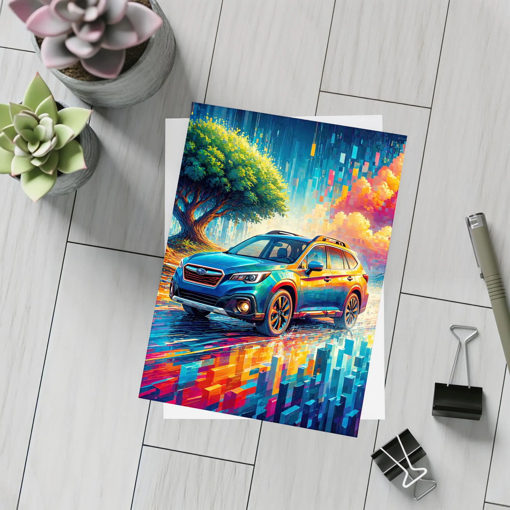 Subaru Outback Colorful Pixel Art Background – Postcards