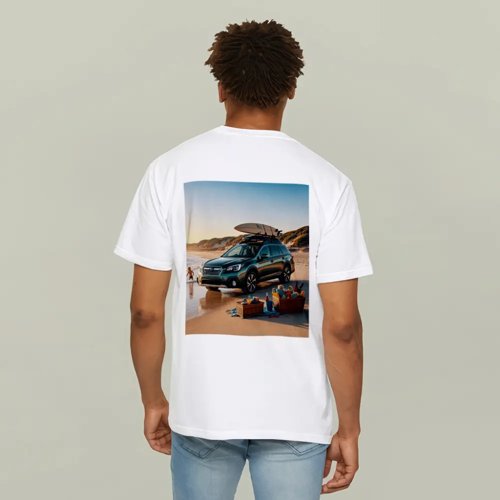 Subaru Outback Parked On Sunny Beach – T-Shirts