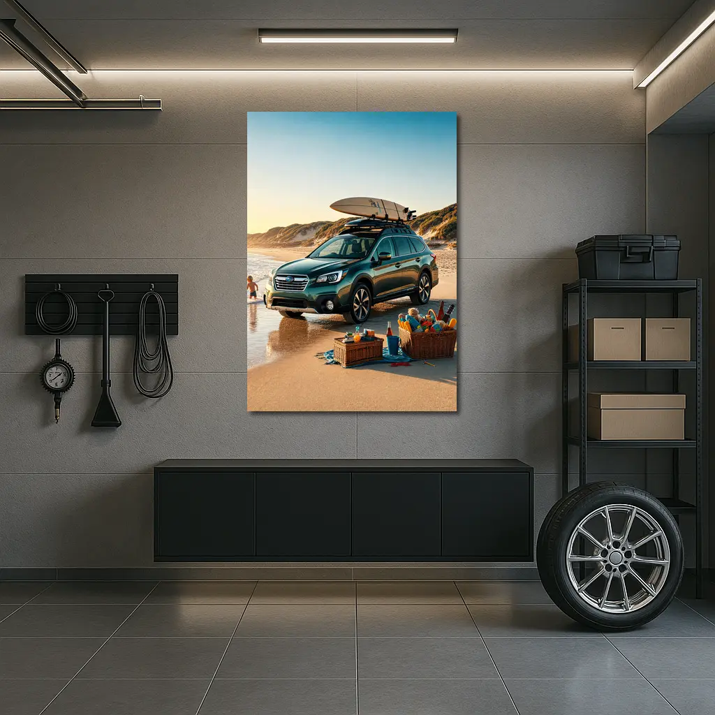 Subaru Outback Parked On Sunny Beach – Wall Art