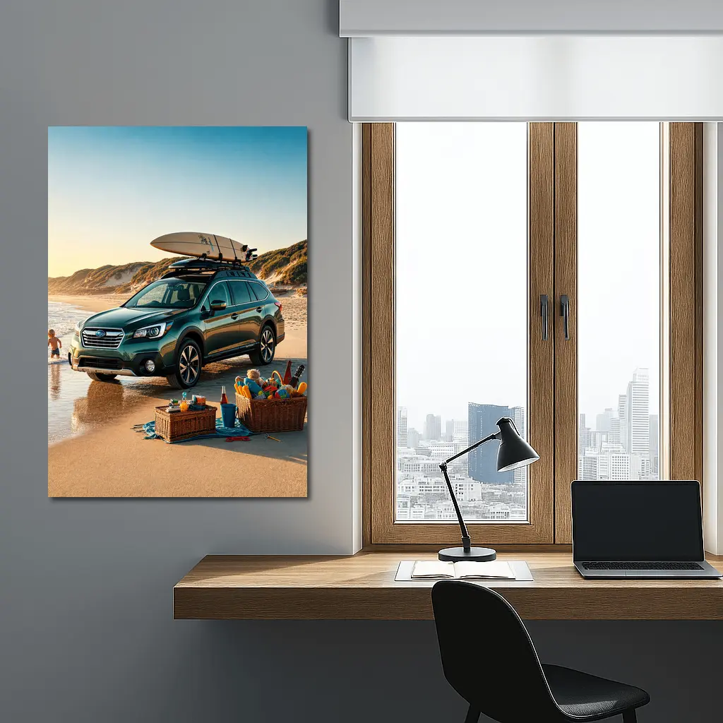 Subaru Outback Parked On Sunny Beach – Wall Art