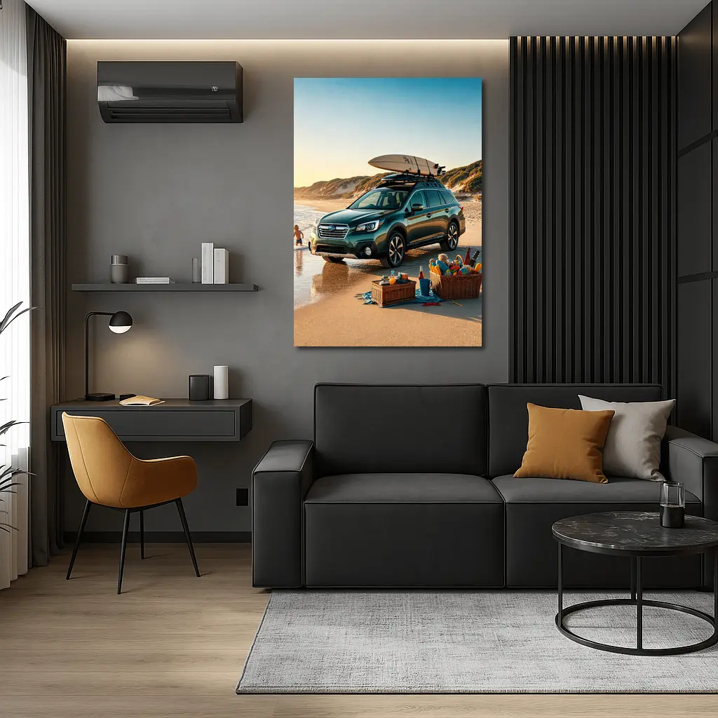 Subaru Outback Parked On Sunny Beach – Wall Art