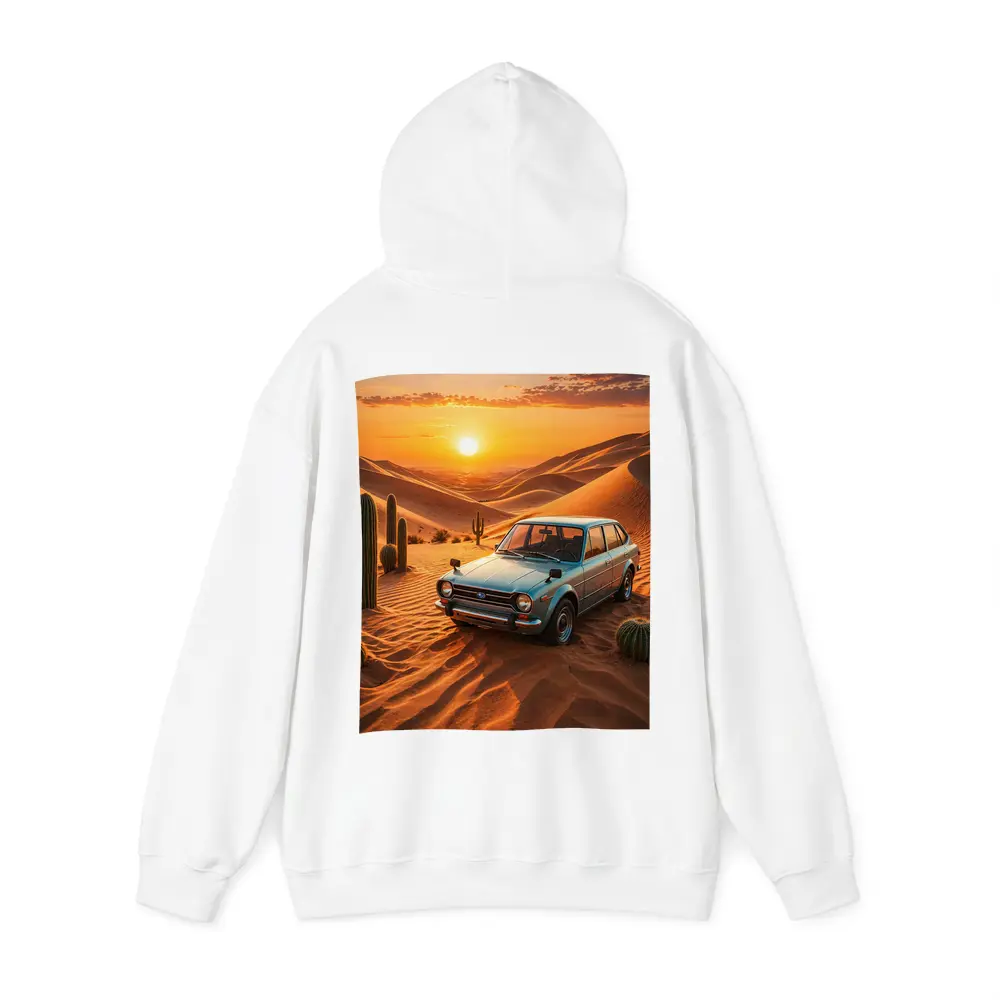 Vintage Subaru Hatchback Desert Sunset Scene – Hoodies