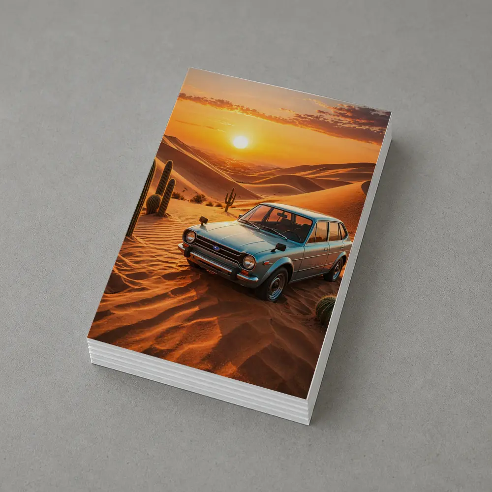 Vintage Subaru Hatchback Desert Sunset Scene – Postcards