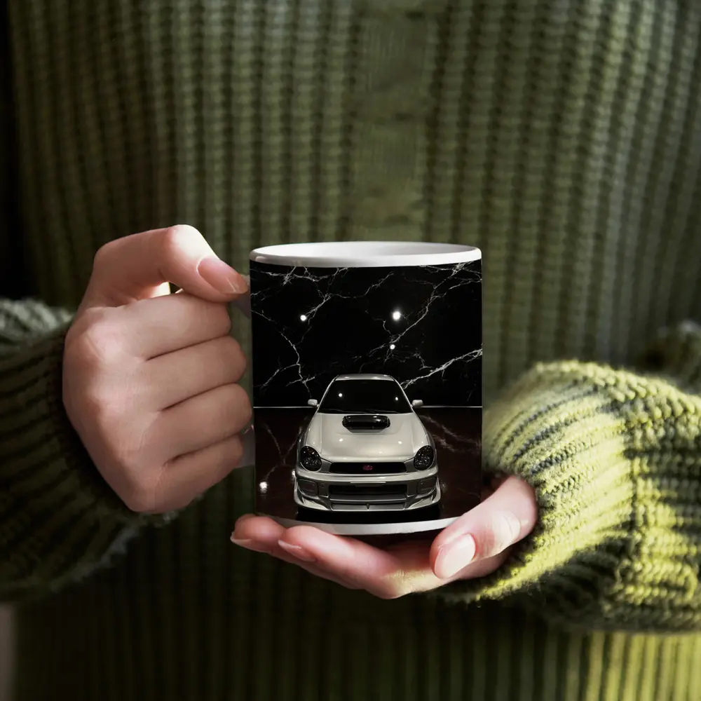 Subaru Impreza WRX White on Dark Marble – Mugs