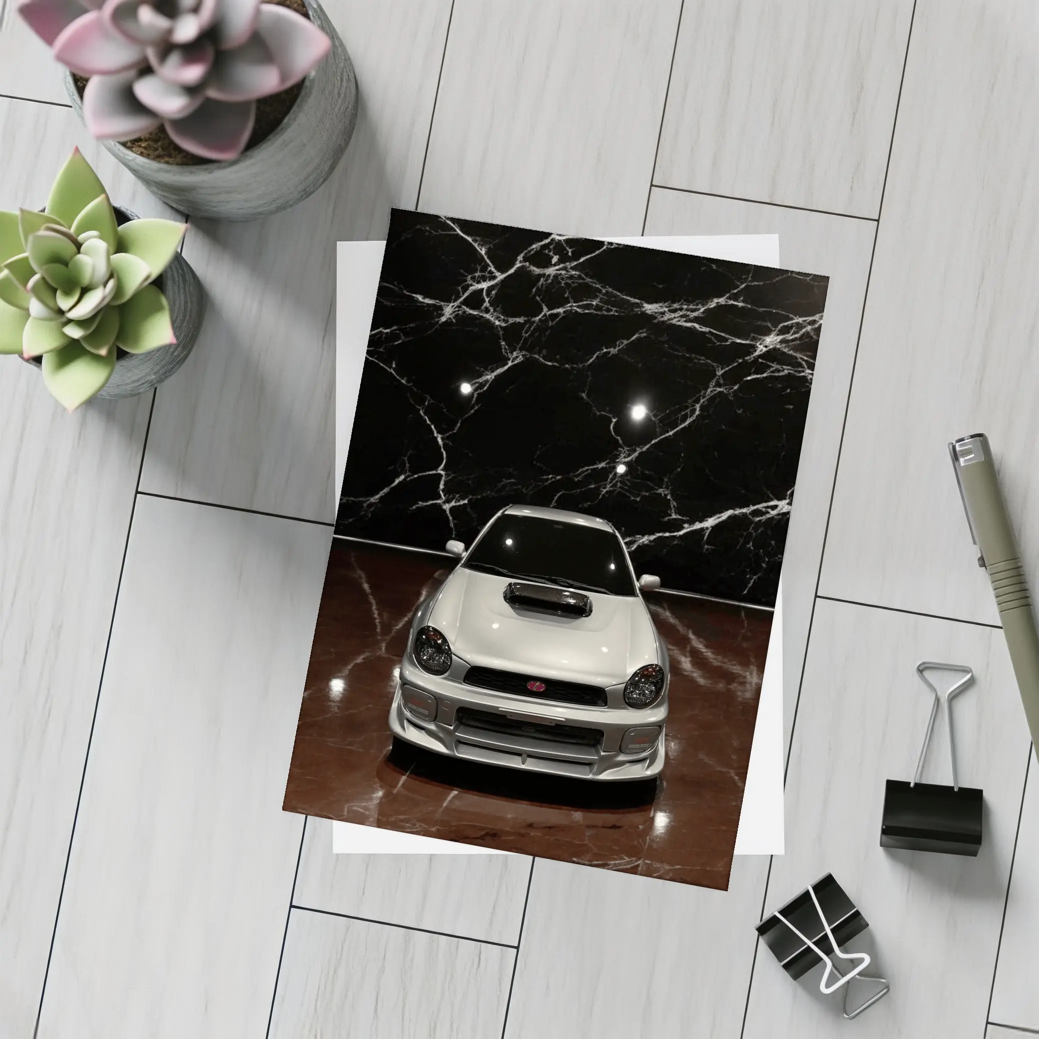 Subaru Impreza WRX White on Dark Marble – Postcards