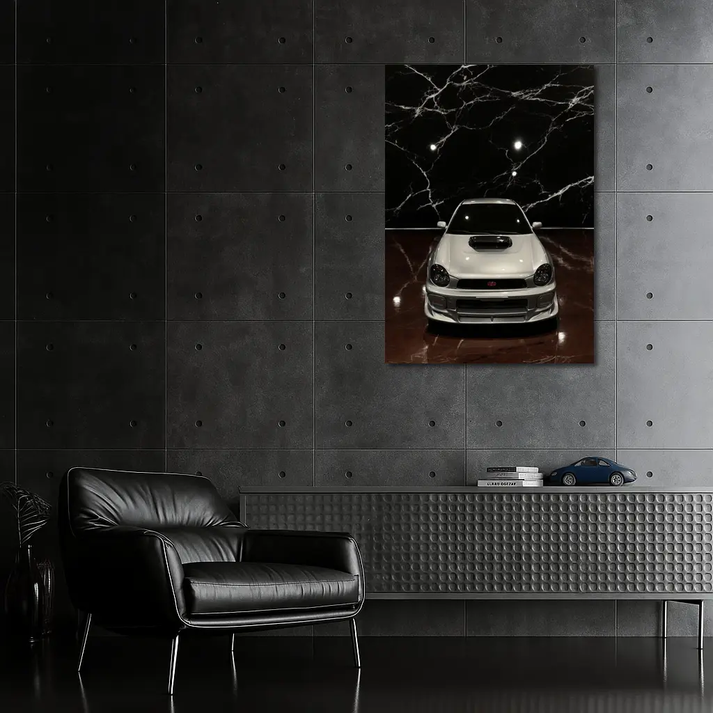 Subaru Impreza WRX White on Dark Marble – Wall Art