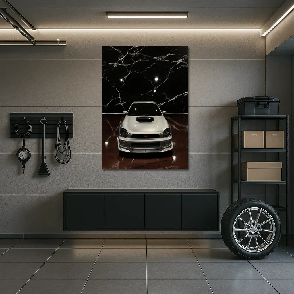 Subaru Impreza WRX White on Dark Marble – Wall Art
