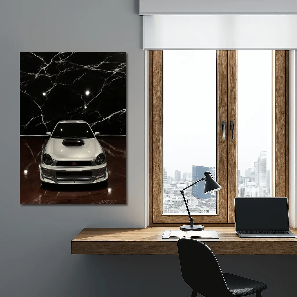 Subaru Impreza WRX White on Dark Marble – Wall Art