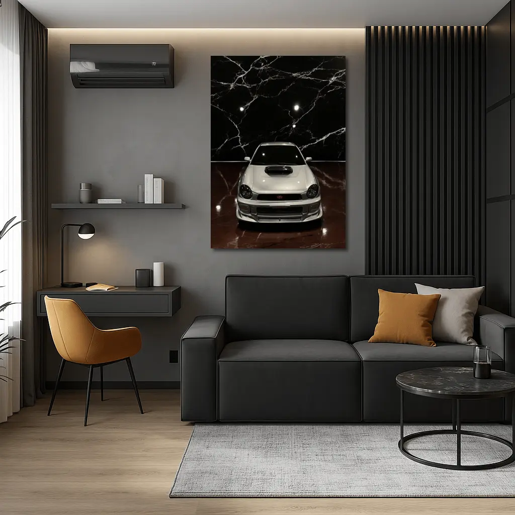 Subaru Impreza WRX White on Dark Marble – Wall Art