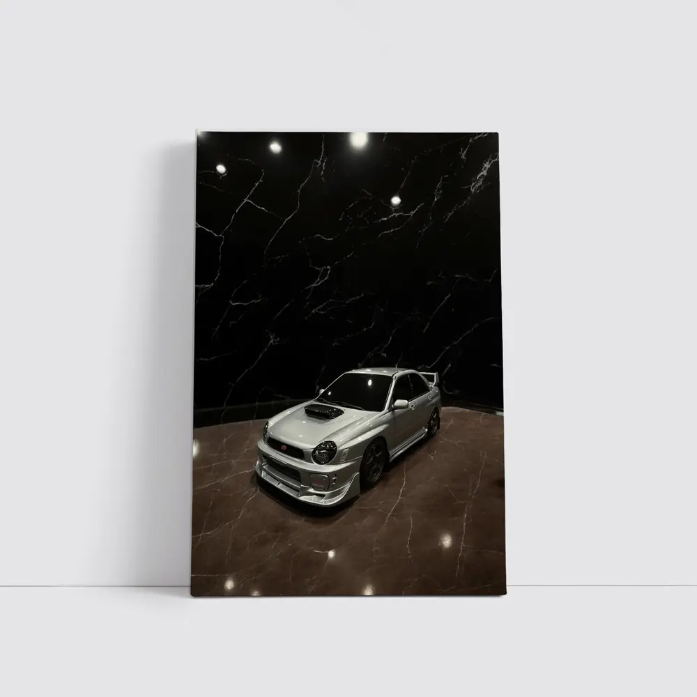 Subaru WRX Silver Car Dark Marble Background – Wall Art